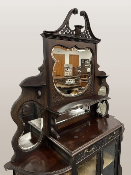 Viktorijos laikų ebonizuota XIX amžiaus Chippendale Revival vitrininė spinta - Image 4