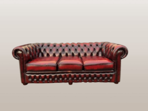 Vintažinė Oxblood odinė Chesterfield sofa 3 vietų