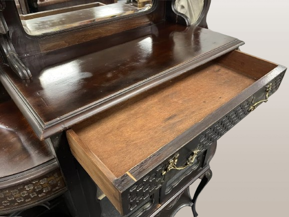 Viktorijos laikų ebonizuota XIX amžiaus Chippendale Revival vitrininė spinta - Image 5