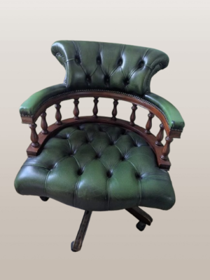Chesterfield Captains kėdė Antikvarinė žalia odinė pasukama