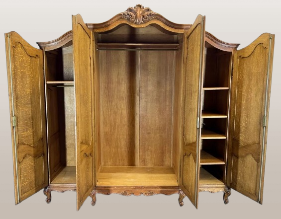Spinta prancūziškas ąžuolas 4 durų Armoire Louis XVI Retro - Image 7