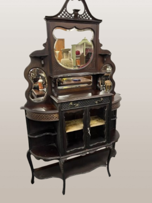 Viktorijos laikų ebonizuota XIX amžiaus Chippendale Revival vitrininė spinta