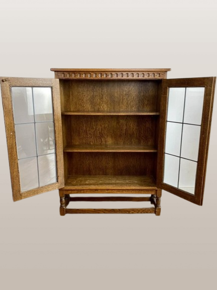 Ąžuolinė glazūruota knygų lentyna meno ir amatų stiliumi apie 1920 m - Image 4