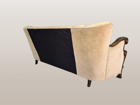 Senovinė daniška sofa Gold Moquette raižytas rėmas, antikvarinis 1920 m - Image 4