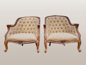 Pora antikvarinių ąžuolinių fotelių