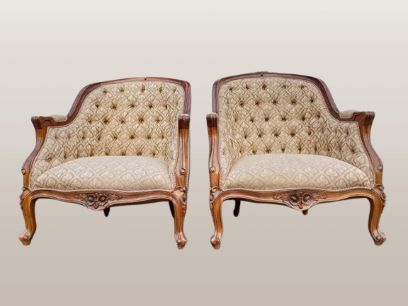 Pora antikvarinių ąžuolinių fotelių