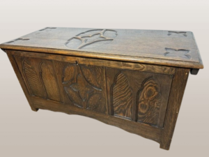 „Arts & Crafts“ ąžuolinė skrynios formos antklodės dėžutė.