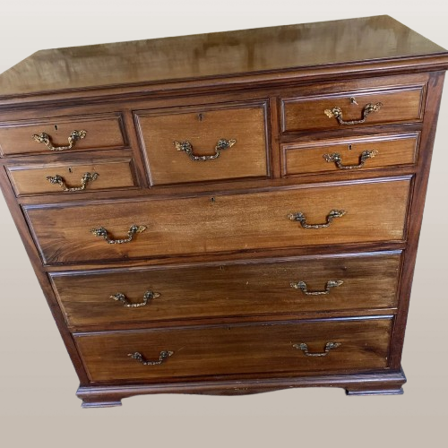 Antikvarinė XIX a. raudonmedžio aukšta komoda su skrybėlių stalčiumi ir raktu - Image 4