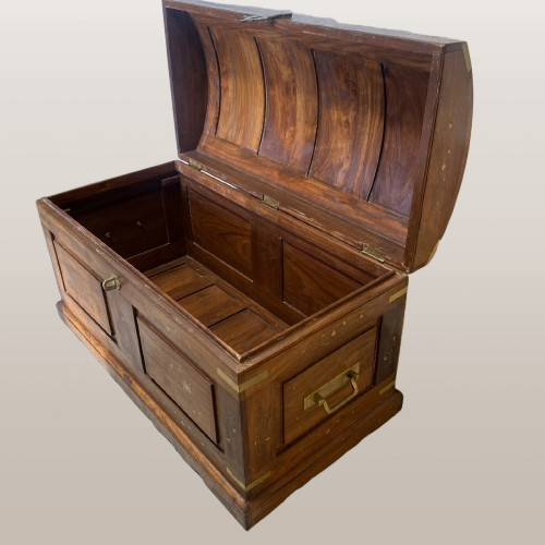 Antikvarinė vestuvinė skrynia, žalvario inkrustacija - Image 3